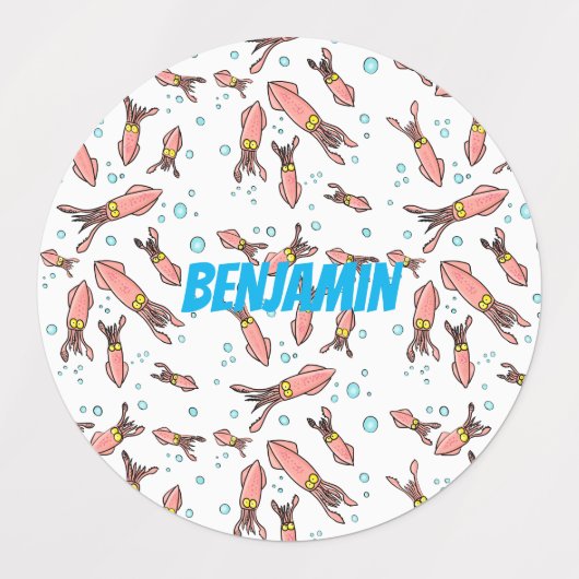 Cula funny pink squid cartoon pattern labels (Design 2)