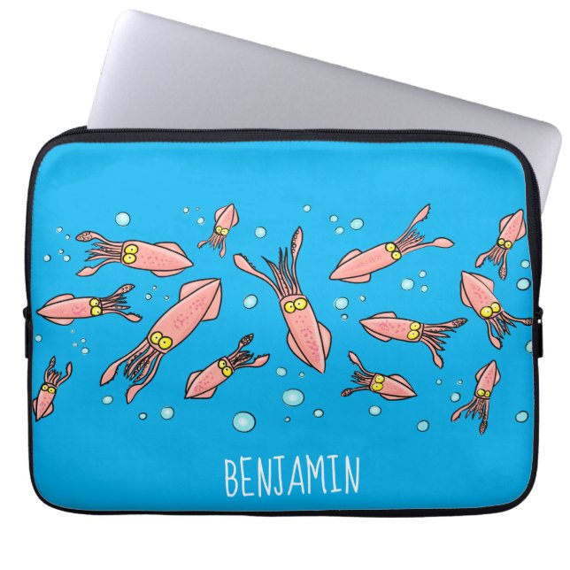 Cula funny pink squid cartoon pattern laptop sleeve (Voorkant)
