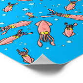 Cula funny pink squid cartoon pattern poster (Hoek)