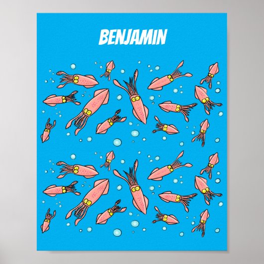 Cula funny pink squid cartoon pattern poster (Voorkant)