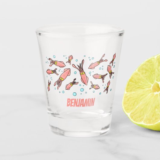 Cula funny pink squid cartoon pattern shot glas (Voorkant)