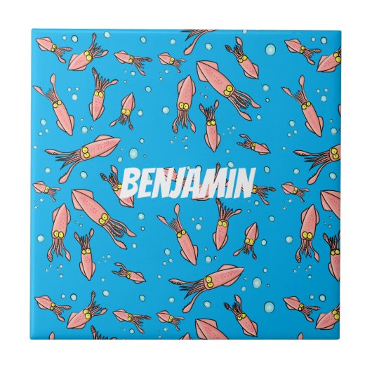 Cula funny pink squid cartoon pattern tegeltje (Voorkant)
