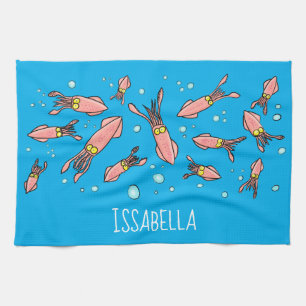 Cula funny pink squid cartoon pattern theedoek