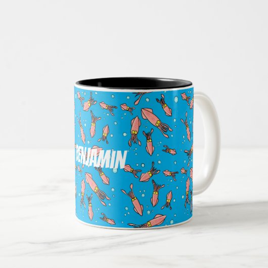 Cula funny pink squid cartoon pattern tweekleurige koffiemok (Voorkant rechts)