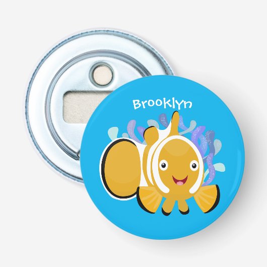Cula happy clownfish anenome cartoon button flesopener (Voorkant)