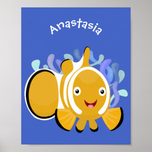 Cula happy clownfish anenome cartoon poster