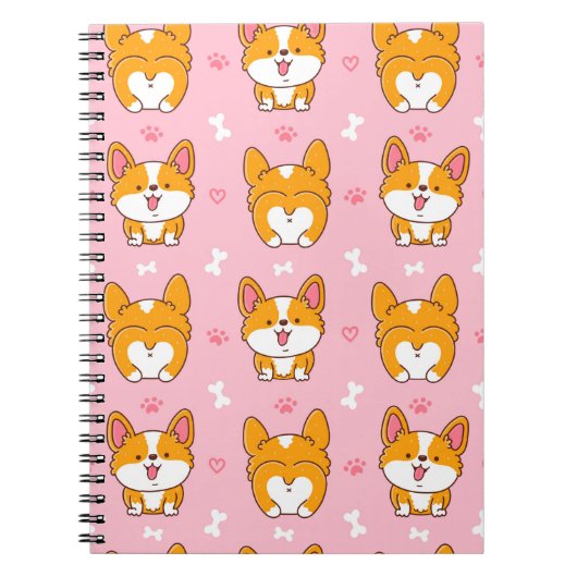 Cula happy corgi dog seamless pattern notitieboek (Voorkant)