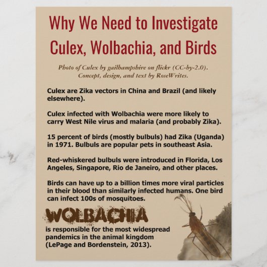 Culex, Wolbachia en vogels van RoseWrites Flyer (Voorkant)