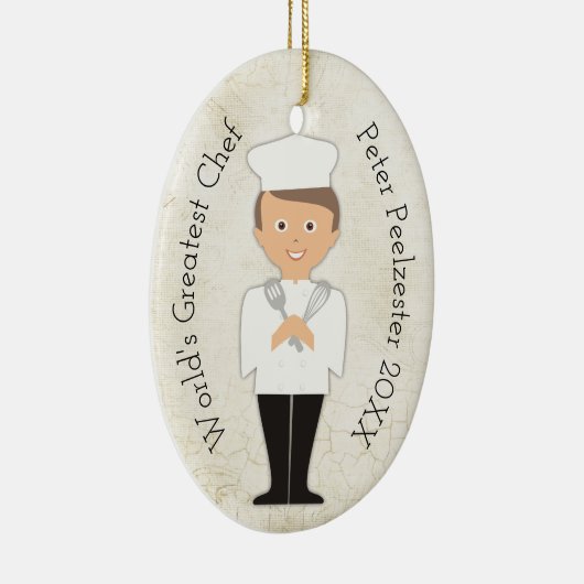 Culinair afstuderen mannelijke chef-kok Kerstversi Keramisch Ornament (Rechts)