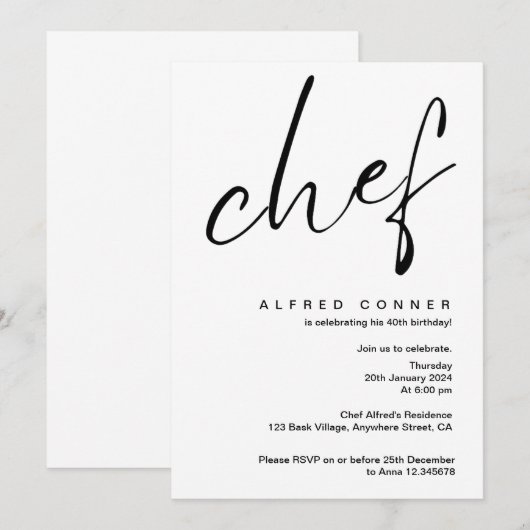 Culinair Chef Uitnodiging Verjaardag Uitnodigen (Voorkant / Achterkant)