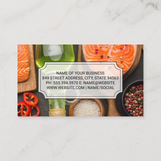 Culinair Chef | Zalm en Kruiden op Tafel Visitekaartje (Achterkant)