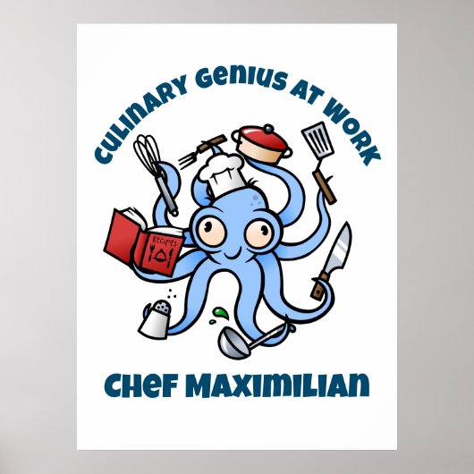 Culinair Genie aan het werk Schattige Cartoon Chef Poster (Voorkant)
