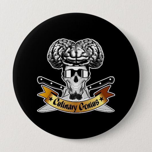 Culinair Genie: Chef Skull Ronde Button 4,0 Cm (Voorkant)