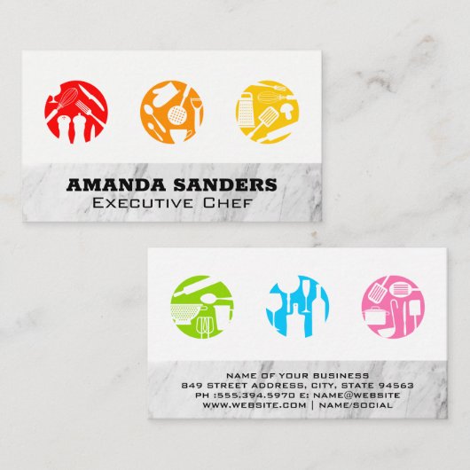 Culinair gereedschap | Marmeren textuur Visitekaartje (Voorkant / Achterkant)