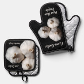 Culinair Ik hou meer van knoflook dan mensen plezi Ovenwant & Pannenlap Set (Voorkant / Achterkant)