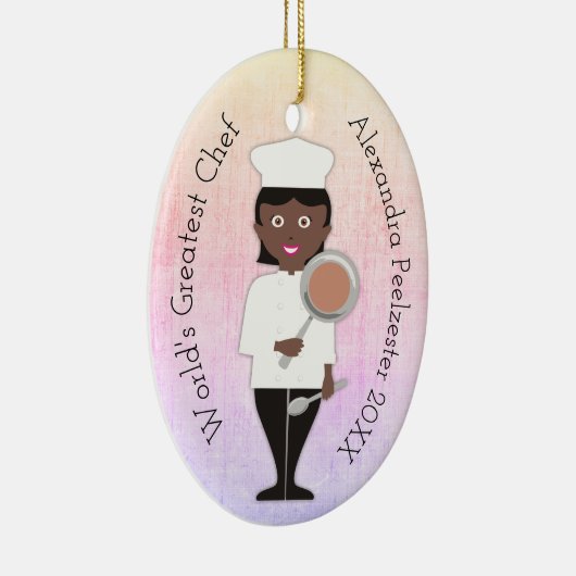 Culinaire afstuderen Afrikaanse vrouwelijke chef Keramisch Ornament (Rechts)