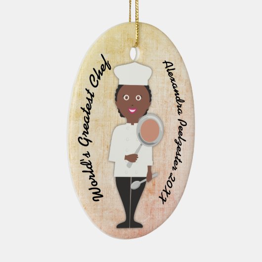 Culinaire afstuderen Afrikaanse vrouwelijke chef Keramisch Ornament (Rechts)