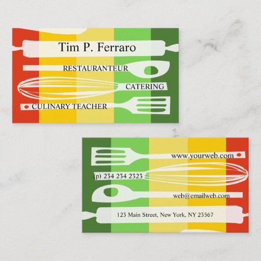 Culinaire Chef Colorful Cuisine Gourmet Catering Visitekaartje (Voorkant / Achterkant)