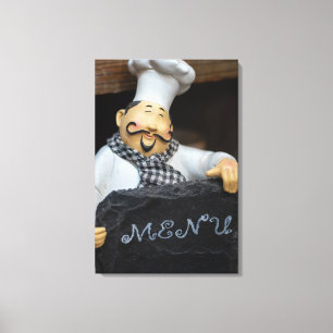 Culinaire hoogstandjes wachten: chef met menu canvas afdruk