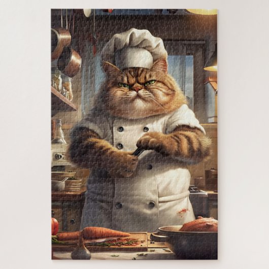 Culinaire kat chef, grappig dier, 1000 stuk legpuzzel (Verticaal)