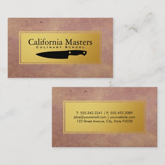 Culinaire Knife | Goud metaal | Oude textuur Visitekaartje (Voorkant / Achterkant)