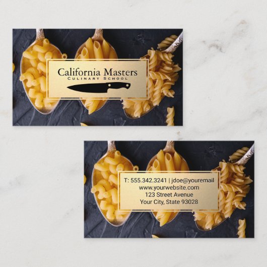 Culinaire Knife | Goud metaal | Pasta's op spenen Visitekaartje (Voorkant / Achterkant)