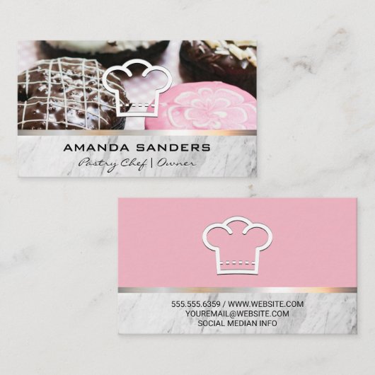 culinaire kunsten | Gourmet Donuts Chef Pet Icon Visitekaartje (Voorkant / Achterkant)