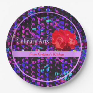 Culinaire Kunsten Paars Abstract Patroon met Rode Papieren Bordje