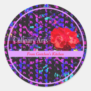 Culinaire Kunsten Paars Abstract Patroon met Rode Ronde Sticker