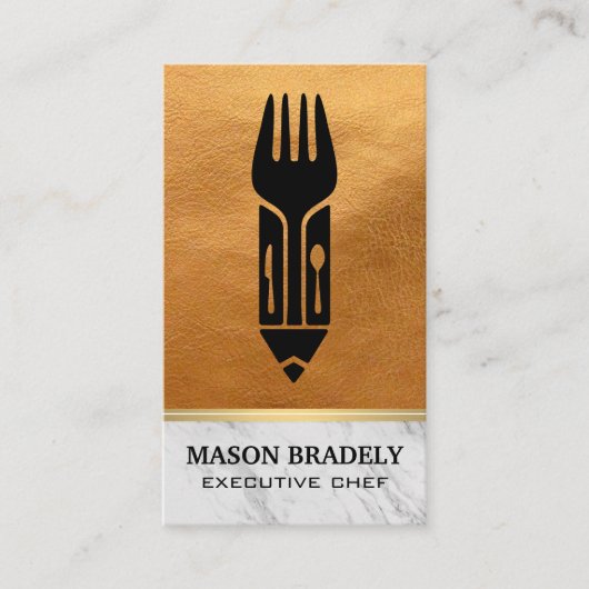 Culinaire Logo | Leder | Marmer Visitekaartje (Voorkant)
