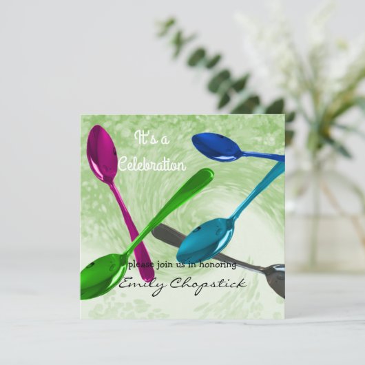 Culinaire Moderne Spoons Uitnodiging tot feestvier (Staand voorkant)