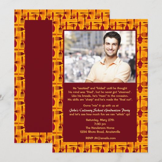 Culinaire School Foto Afstuderen Uitnodiging (Voorkant / Achterkant)