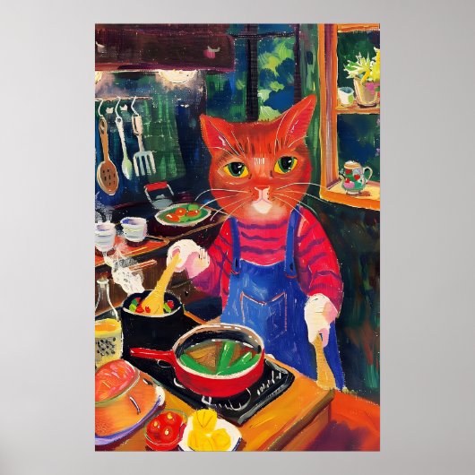 Culinary Cat Art Print Whimsical Kitchen Wall (Voorkant)