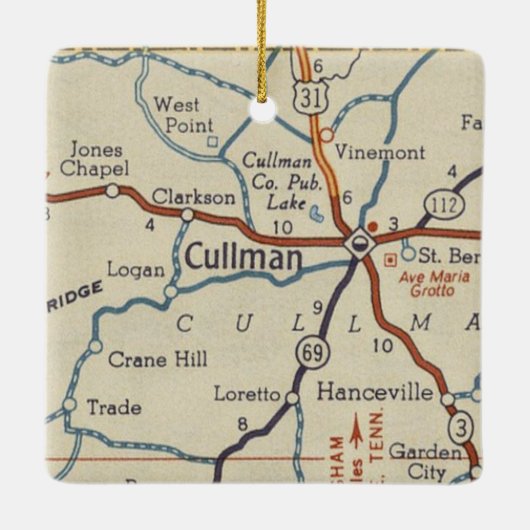 Cullman AL Map Keramisch Ornament (Achterkant)