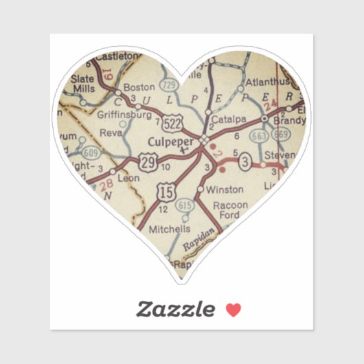 Culpeper Virginia  Map Sticker (Vel)