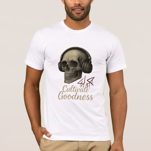 Cultivate Goodness" Skull Headphones T-Shirt – Vin (Voorkant)
