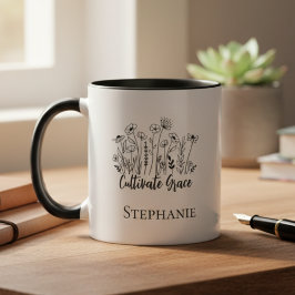"Cultivate Grace" Floral Mug - Inspirational Gift Mok