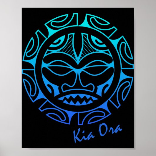 Culture Face Symbol Blue, Haka Kia Ora Dance New Z Poster (Voorkant)