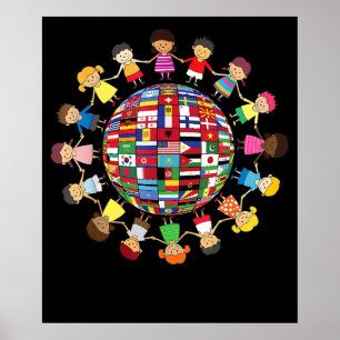 Culturele diversiteit Kinder rond het Wereldbol Poster