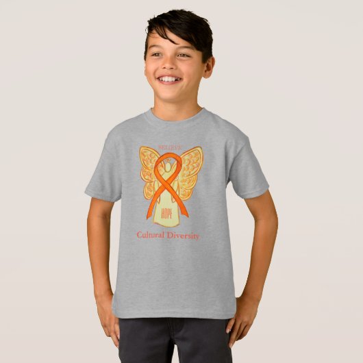 Culturele verscheidenheid Bewustmaking Oranje lint T-shirt (Voorkant volledig)