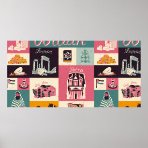 Cultuur en nationale kleur van Jordanië. Collectie Poster