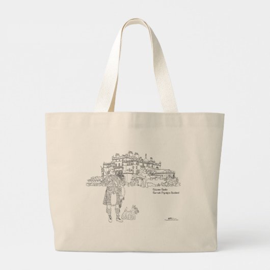 Culzean Castle Highlander en Scottie Dog Canvas ta Grote Tote Bag (Achterkant)