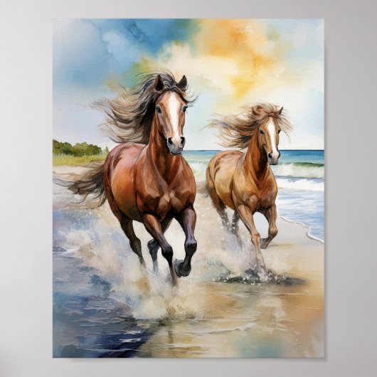 Cumberland Island National Park Horses Waterverf Poster (Voorkant)