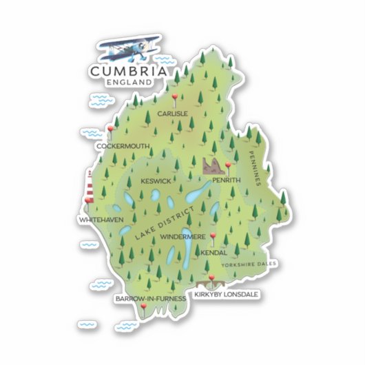 Cumbria Engeland Kaart reisposter. Sticker (Voorkant)