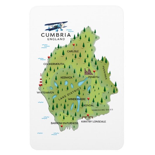 Cumbria Engeland Reisposter kaart. Magneet (Verticaal)
