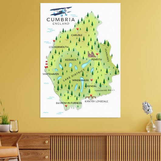 Cumbria England Map reisposter. Canvas Afdruk (Insitu (Woonkamer))