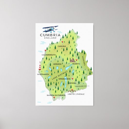 Cumbria England Map reisposter. Canvas Afdruk (Voorkant)