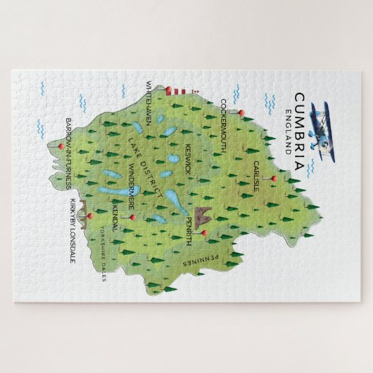 Cumbria England Map reisposter. Legpuzzel (Horizontaal)