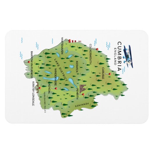 Cumbria England Map reisposter. Magneet (Horizontaal)