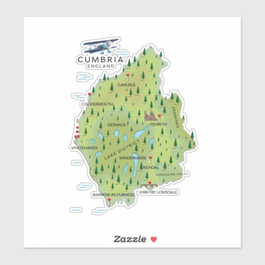 Cumbria England Map reisposter. Sticker (Vel)